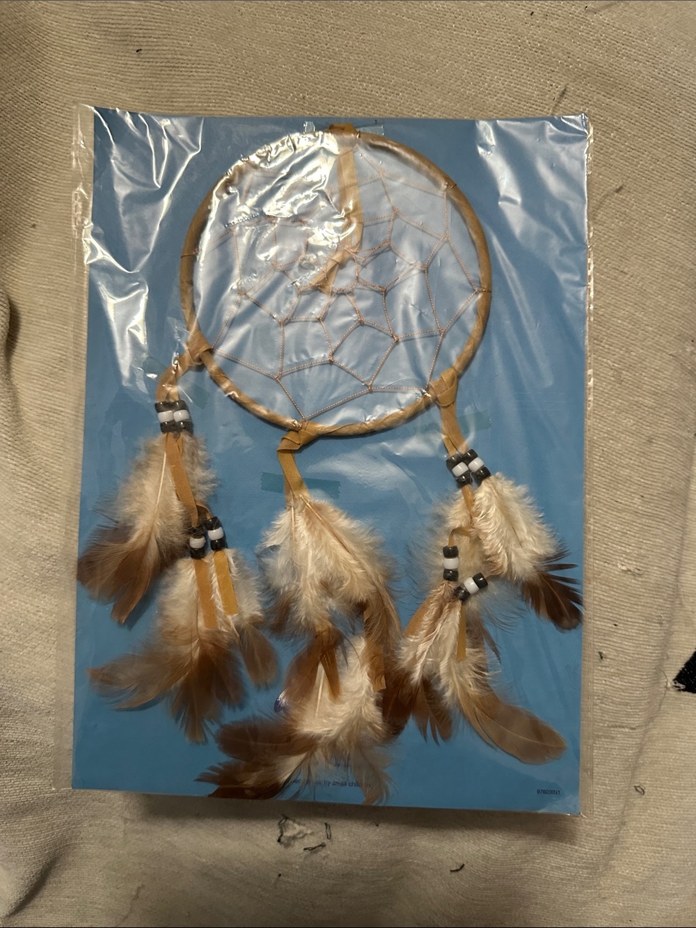 Leather Hoop Dreamcatcher with Brown & Cream Feathers and beads New